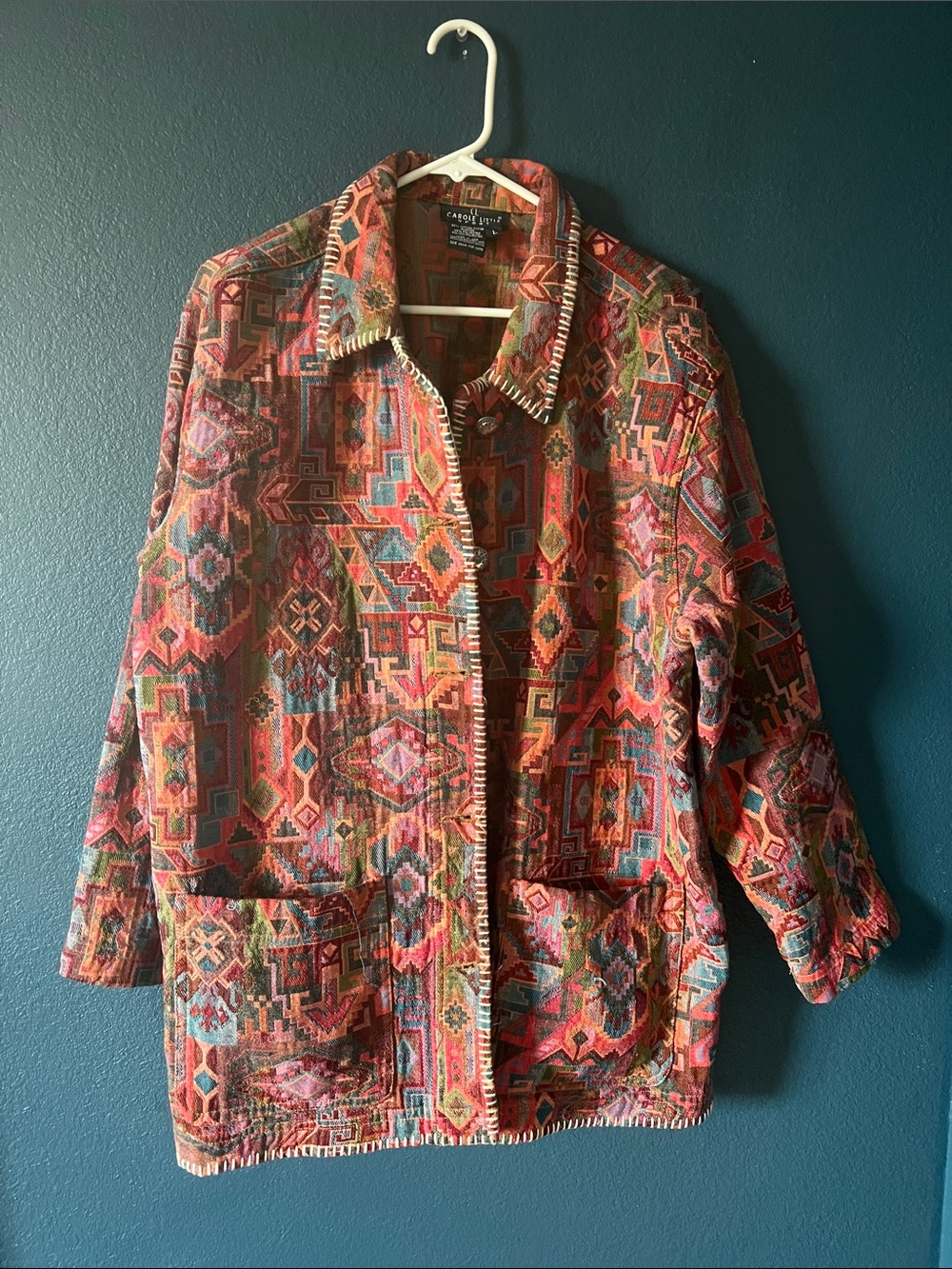 Carole Little Multicolor Geometric Patterned Jean Jacket